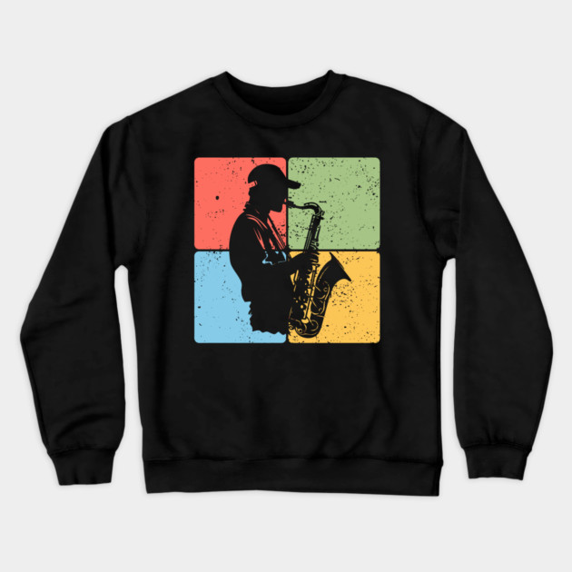 Jazz Saxophone Player Retro Music Art Crewneck Sweatshirt by TuncGK