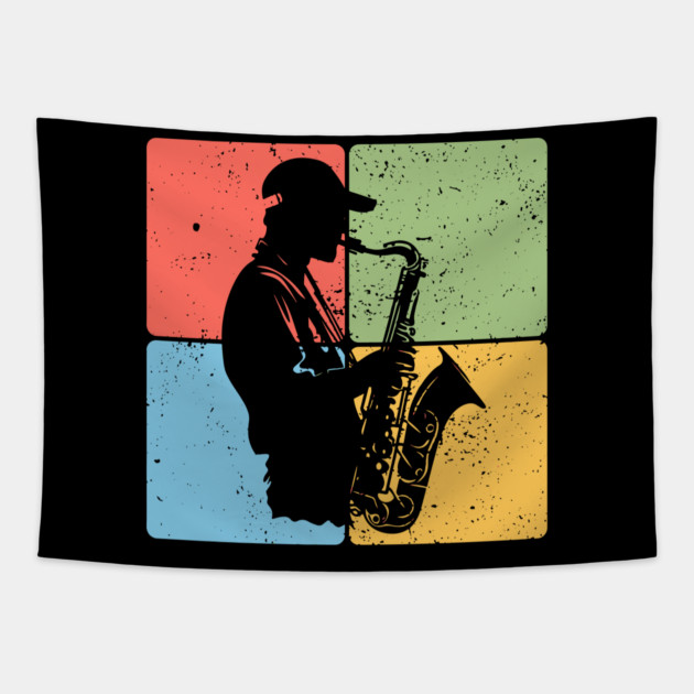 Jazz Saxophone Player Retro Music Art Tapestry by TuncGK