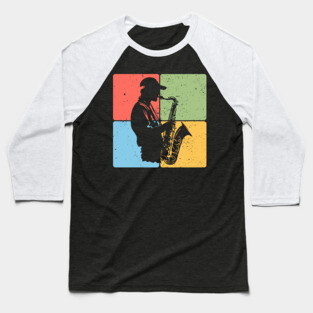 Jazz Saxophone Player Retro Music Art Baseball T-Shirt