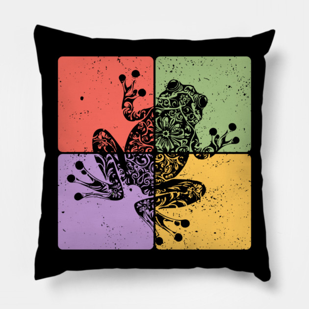 Frog Silhouette Retro Nature Wildlife Art Pillow by TuncGK