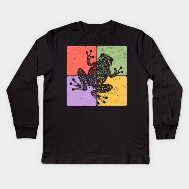 Frog Silhouette Retro Nature Wildlife Art Kids Long Sleeve T-Shirt by TuncGK