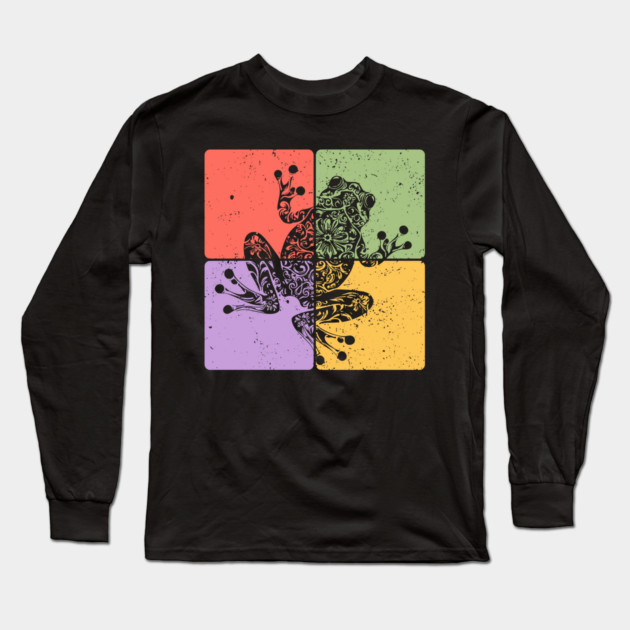 Frog Silhouette Retro Nature Wildlife Art Long Sleeve T-Shirt by TuncGK