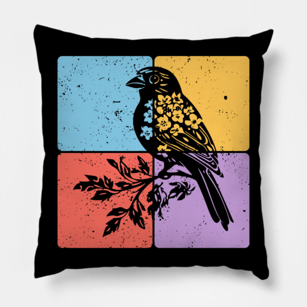 Sparrow Bird Silhouette Peaceful Nature Art Pillow by TuncGK