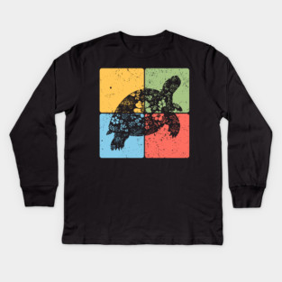 Tortoise Silhouette Slow and Steady Minimalist Art Kids Long Sleeve T-Shirt