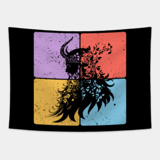 Viking Warrior Silhouette Norse Mythology Art Tapestry