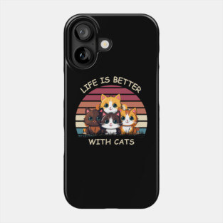 Life Is Better With Cats - Cute Kittens Retro T-Shirt Phone Case