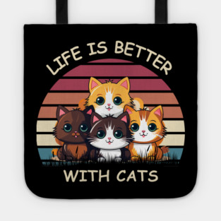 Life Is Better With Cats - Cute Kittens Retro T-Shirt Tote