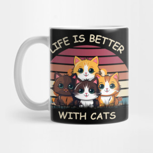 Life Is Better With Cats - Cute Kittens Retro T-Shirt Mug