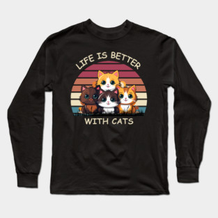 Life Is Better With Cats - Cute Kittens Retro T-Shirt Long Sleeve T-Shirt