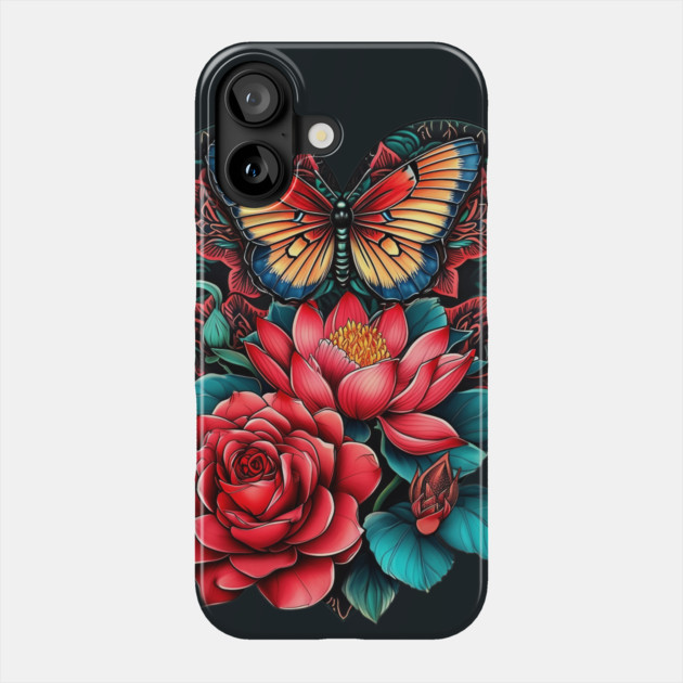 Butterfly Heart Flower Tattoo Phone Case by animegirlnft
