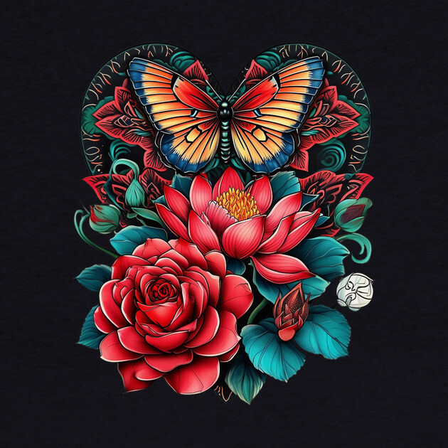 Butterfly Heart Flower Tattoo by animegirlnft