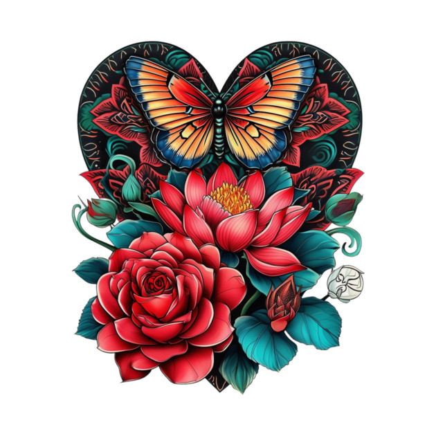 Butterfly Heart Flower Tattoo by animegirlnft