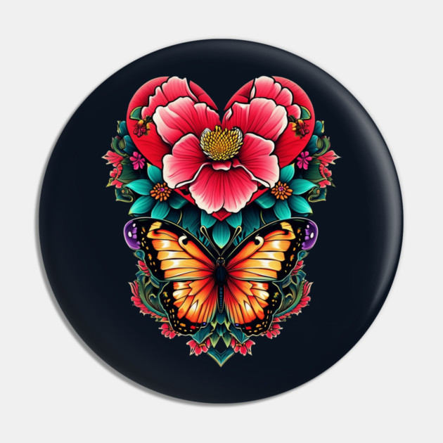 Butterfly Rose Heart Tattoo Pin by animegirlnft
