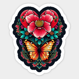 Butterfly Rose Heart Tattoo Sticker