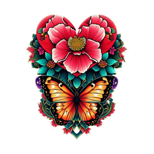 Butterfly Rose Heart Tattoo by animegirlnft