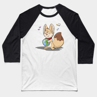 Fennec Fox with Earth Baseball T-Shirt