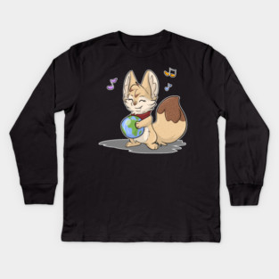 Fennec Fox with Earth Kids Long Sleeve T-Shirt