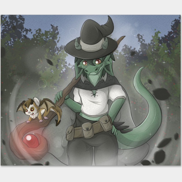 Magician Kobold Kipper with Ceti the Dramster Wall Art by Fennek