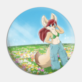 Fennec Fox Girl on a Flower Field Pin