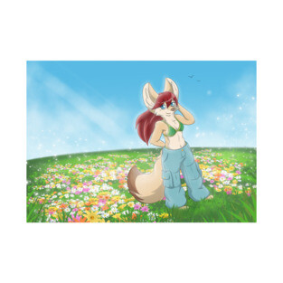 Fennec Fox Girl on a Flower Field Posters and Art