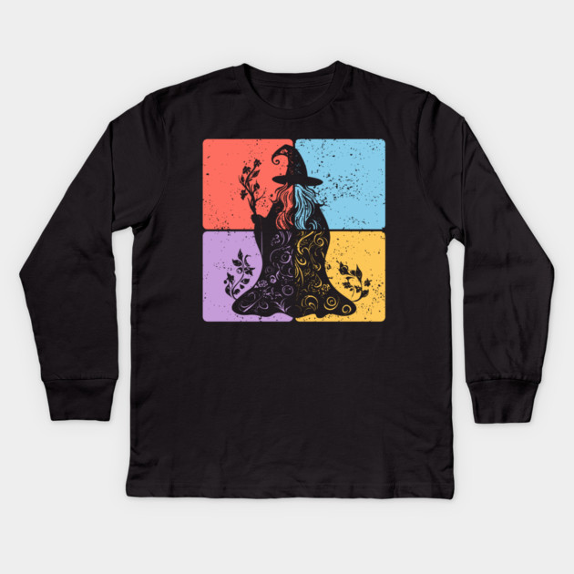 Mystical Wizard Silhouette Fantasy Art Kids Long Sleeve T-Shirt by TuncGK