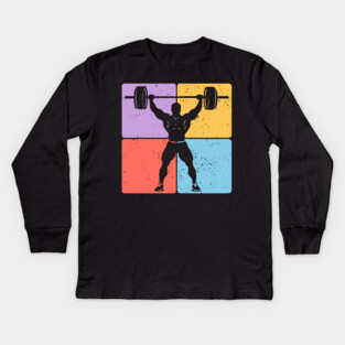 Strong Weightlifter Silhouette Gym Motivation Art Kids Long Sleeve T-Shirt