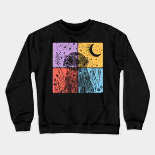 Floral Dog Silhouette Nighttime Artistic Pet Art Crewneck Sweatshirt