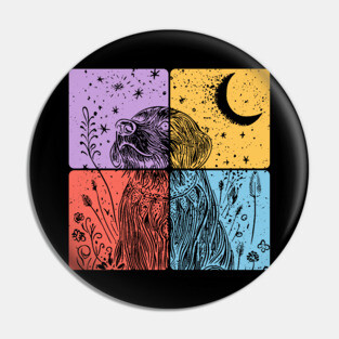 Floral Dog Silhouette Nighttime Artistic Pet Art Pin
