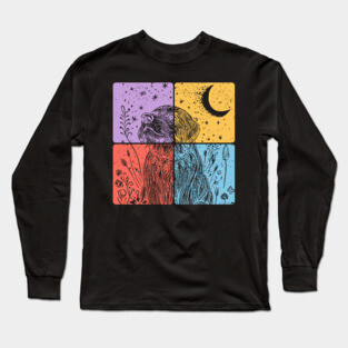 Floral Dog Silhouette Nighttime Artistic Pet Art Long Sleeve T-Shirt
