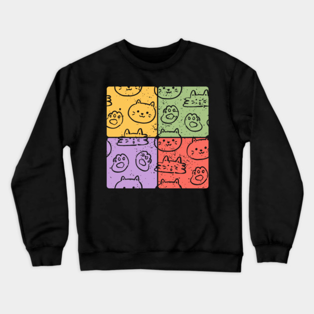 Cute Cats Mosaic Adorable Artistic Pet Design Crewneck Sweatshirt by TuncGK