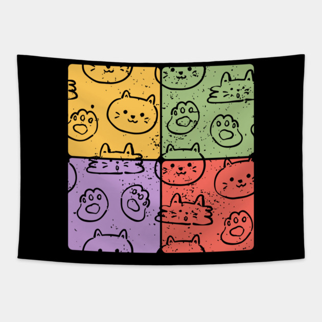 Cute Cats Mosaic Adorable Artistic Pet Design Tapestry by TuncGK