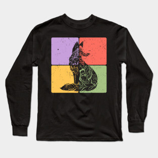 Fox Silhouette Minimalist Wildlife Art Long Sleeve T-Shirt
