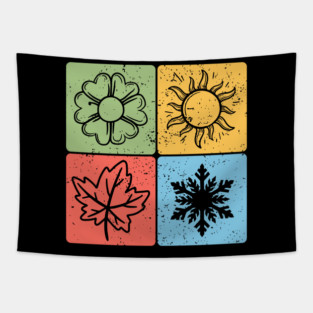 Four Seasons Nature Elements Artistic Design Tapestry