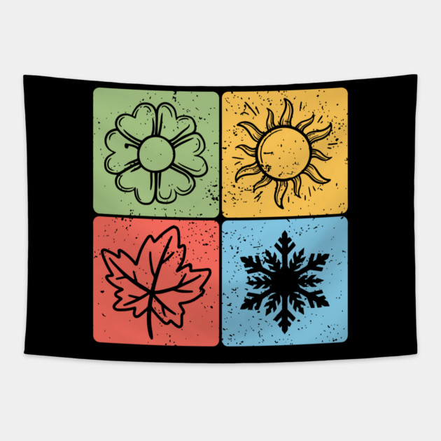 Four Seasons Nature Elements Artistic Design Tapestry by TuncGK