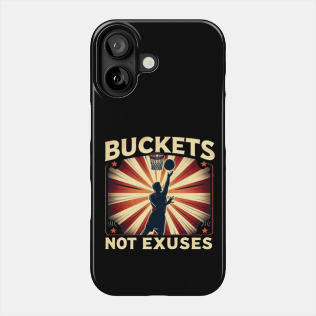 Buckets Not Excuses – Motivational Vintage Basketball Design Phone Case by Ben's Store 1