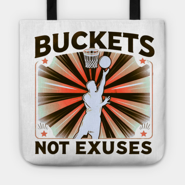 Buckets Not Excuses – Motivational Vintage Basketball Design Tote by Ben's Store 1