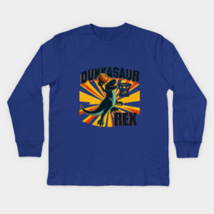 Dunkasaur Rex – Funny Dinosaur Basketball Design Kids Long Sleeve T-Shirt