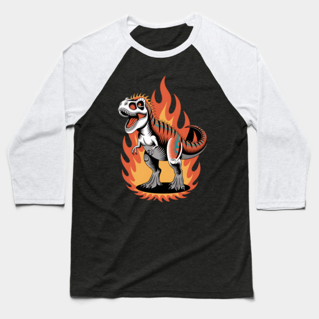 Fire T-Rex Baseball T-Shirt by animegirlnft