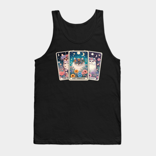 Mystical Cat Tarot Card - Floral Zodiac Feline Art Tank Top by Premachandra's Store