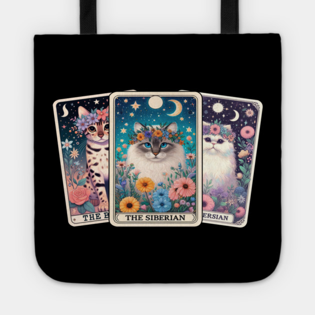 Mystical Cat Tarot Card - Floral Zodiac Feline Art Tote by Premachandra's Store