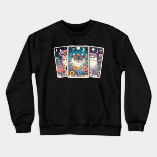 Mystical Cat Tarot Card - Floral Zodiac Feline Art Crewneck Sweatshirt