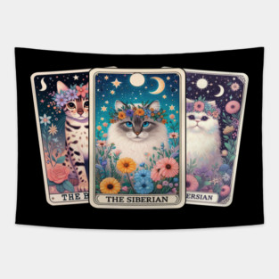 Mystical Cat Tarot Card - Floral Zodiac Feline Art Tapestry