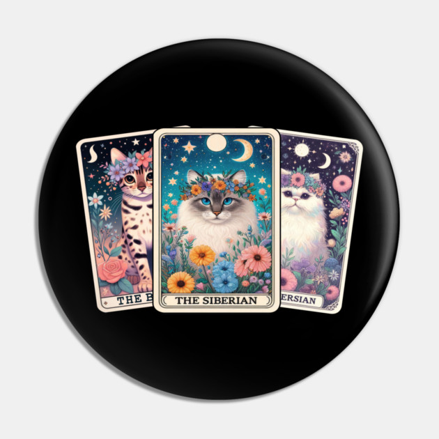 Mystical Cat Tarot Card - Floral Zodiac Feline Art Pin by Premachandra's Store
