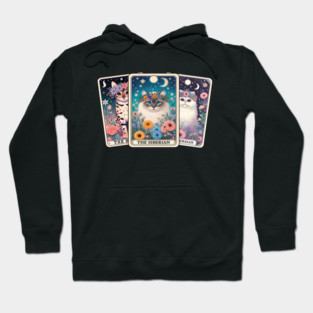 Mystical Cat Tarot Card - Floral Zodiac Feline Art Hoodie
