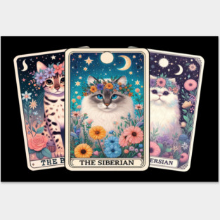 Mystical Cat Tarot Card - Floral Zodiac Feline Art Posters and Art
