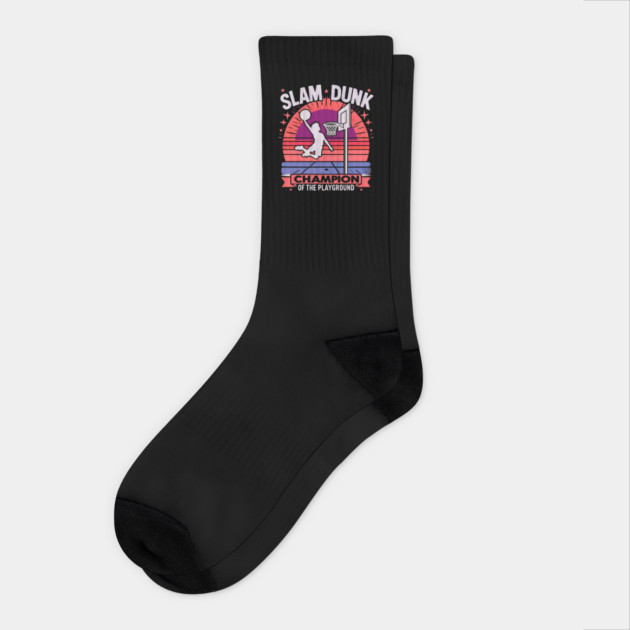 Slam Dunk Champion of the Playground – Retro Basketball Design Socks by Ben's Store 1
