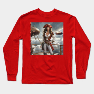 Pirate on Dieselpunk Airship - FAN ART of Kate Beckinsale Long Sleeve T-Shirt