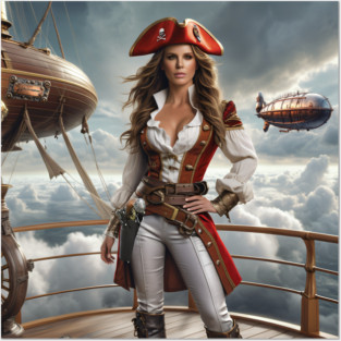 Pirate on Dieselpunk Airship - FAN ART of Kate Beckinsale Posters and Art