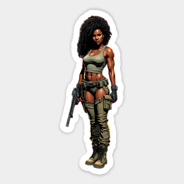 Black Woman with Gun Sticker by animegirlnft