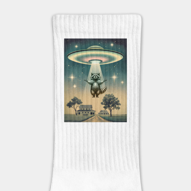 UFO Flying Saucer Abducting Raccoon, funny alien racoon by Luxinda
